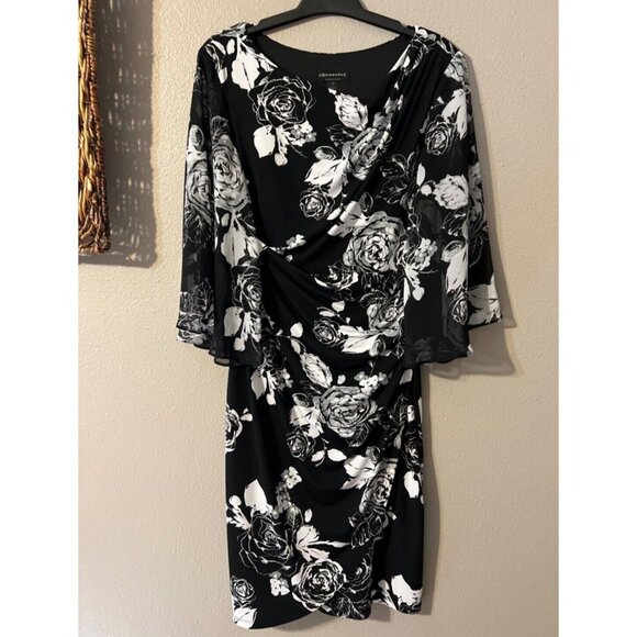 Connected Dress 6 Black White 3/4 Sleeve Stretch Sheath Washable Career NEW - Picture 6 of 6